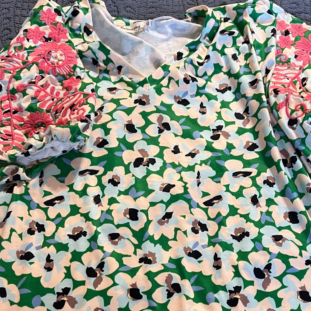 Floral Green and Pink Women's Blouse